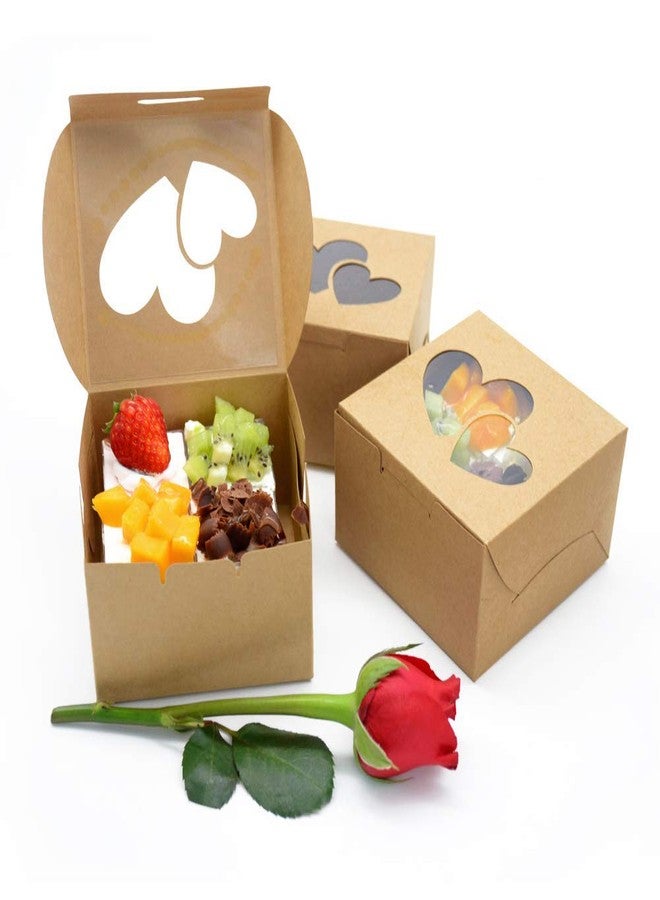WEEPA 25 pcs Valentines Bakery Boxes Kraft Boxes with Double Heart Window Wedding Gift Packaging Boxes - Image 1